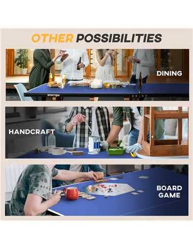 SPORTNOW 9FT Folding Tennis Table, with 8 Wheels, for Indoor Use, Blue