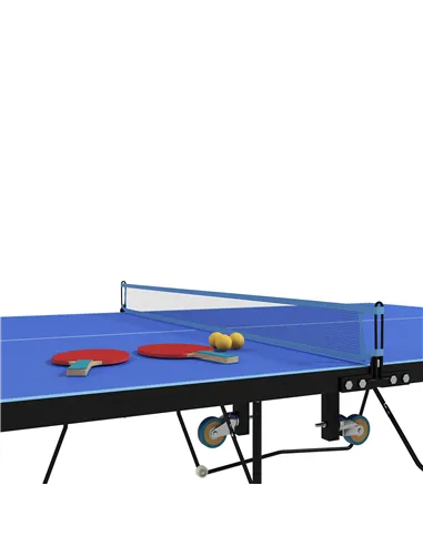 SPORTNOW 9FT Folding Tennis Table, with 8 Wheels, for Indoor Use, Blue