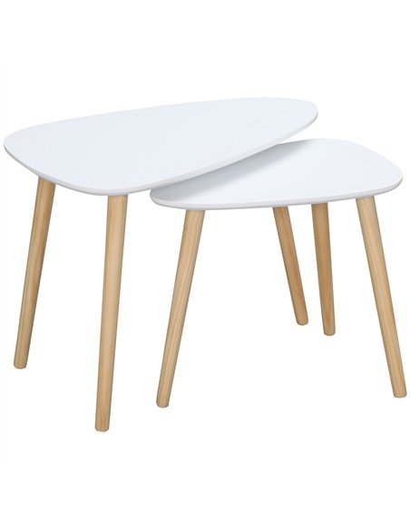 HOMCOM Nesting Coffee Table, Set of 2 Side Tables, Stacking End Tables with Solid Wood Legs, for Living Room Bedroom, White
