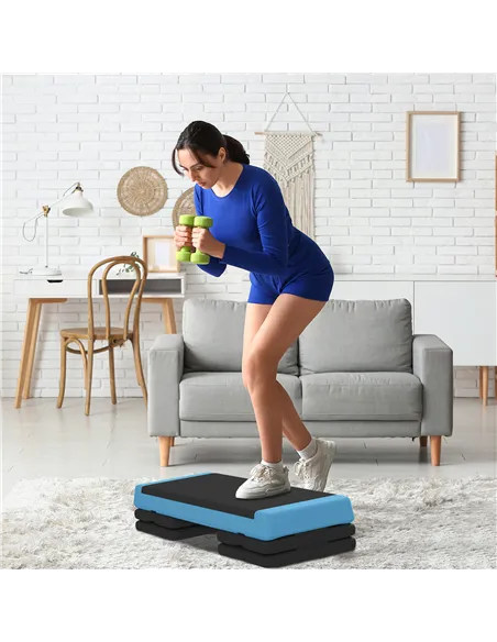 SPORTNOW Adjustable Fitness Stepper, with Non-Slip Surface, for Home, Gym, Office Workout, Light Blue