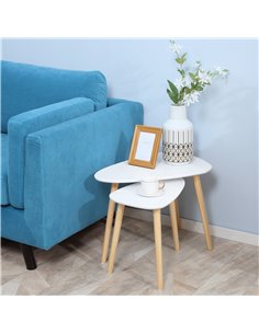 HOMCOM Nesting Coffee Table, Set of 2 Side Tables, Stacking End Tables with Solid Wood Legs, for Living Room Bedroom, White 2
