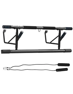 SPORTNOW Pull-Up Bar, No-Drilling Chin-Up Bar, Push-Up Stand with Resistance Bands, Padded Handles for Home Gym Exercise, Blue