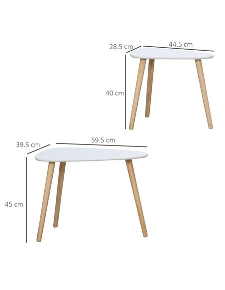 HOMCOM Nesting Coffee Table, Set of 2 Side Tables, Stacking End Tables with Solid Wood Legs, for Living Room Bedroom, White