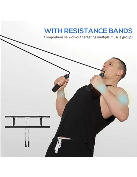 SPORTNOW Pull-Up Bar, No-Drilling Chin-Up Bar, Push-Up Stand with Resistance Bands, Padded Handles for Home Gym Exercise, Blue