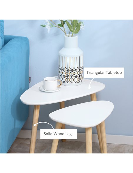 HOMCOM Nesting Coffee Table, Set of 2 Side Tables, Stacking End Tables with Solid Wood Legs, for Living Room Bedroom, White