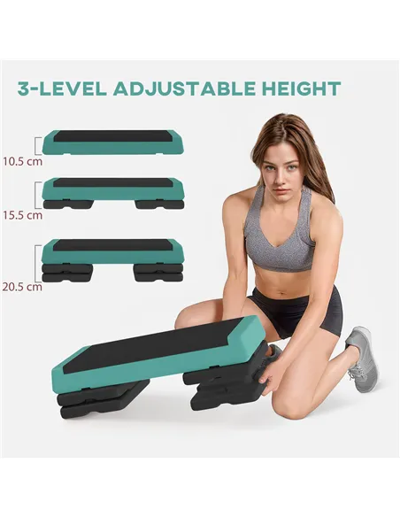 SPORTNOW Adjustable Fitness Stepper, with Non-Slip Surface, for Home, Gym, Office Workout, Green