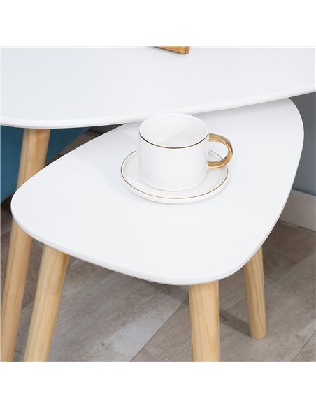 HOMCOM Nesting Coffee Table, Set of 2 Side Tables, Stacking End Tables with Solid Wood Legs, for Living Room Bedroom, White