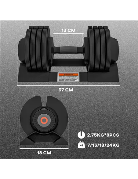 SPORTNOW 2 x 24KG Adjustable Dumbbells Set, 4-in-1 Weights Set with Storage Tray and Non-Slip Handle, Home Gym Fitness Equipment