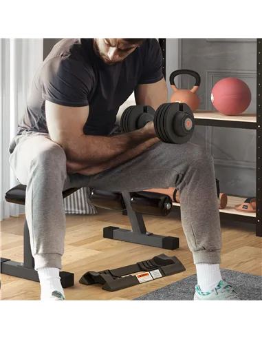 SPORTNOW 2 x 20KG Adjustable Dumbbells Set, 4-in-1 Weights Set with Storage Tray and Non-Slip Handle, Home Gym Fitness Equipment