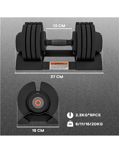 SPORTNOW 2 x 20KG Adjustable Dumbbells Set, 4-in-1 Weights Set with Storage Tray and Non-Slip Handle, Home Gym Fitness Equipment