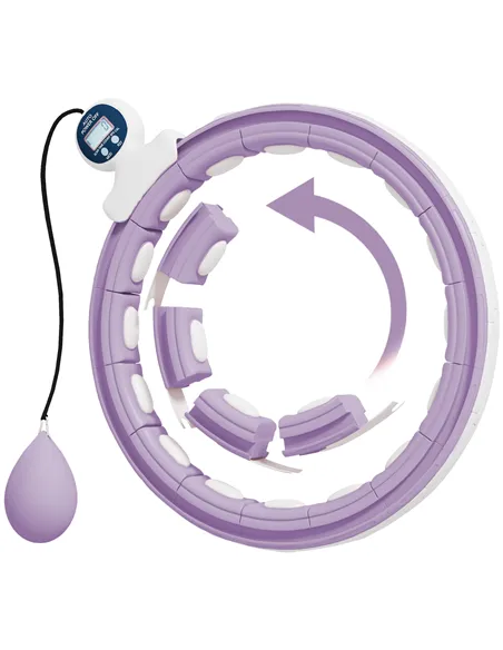 SPORTNOW Smart Weighted Hula Hoop, Massage Hula Ring w/ 16 Detachable Knots, 360° Auto-Rotating Ball, Digital Counter, Purple