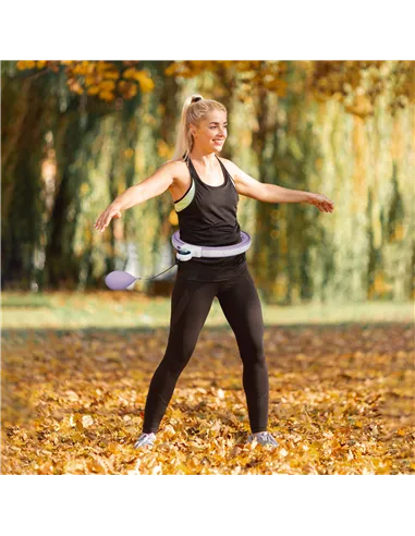 SPORTNOW Smart Weighted Hula Hoop, Massage Hula Ring w/ 16 Detachable Knots, 360° Auto-Rotating Ball, Digital Counter, Purple