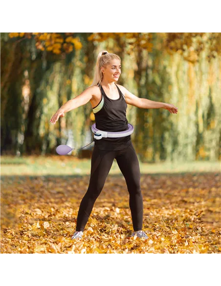 SPORTNOW Smart Weighted Hula Hoop, Massage Hula Ring w/ 16 Detachable Knots, 360° Auto-Rotating Ball, Digital Counter, Purple