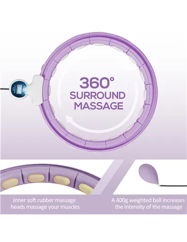 SPORTNOW Smart Weighted Hula Hoop, Massage Hula Ring w/ 16 Detachable Knots, 360° Auto-Rotating Ball, Digital Counter, Purple