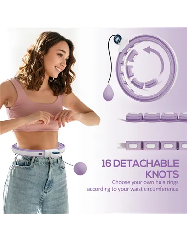 SPORTNOW Smart Weighted Hula Hoop, Massage Hula Ring w/ 16 Detachable Knots, 360° Auto-Rotating Ball, Digital Counter, Purple