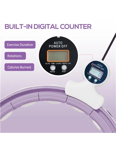 SPORTNOW Smart Weighted Hula Hoop, Massage Hula Ring w/ 16 Detachable Knots, 360° Auto-Rotating Ball, Digital Counter, Purple