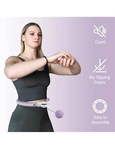SPORTNOW Smart Weighted Hula Hoop, Massage Hula Ring w/ 16 Detachable Knots, 360° Auto-Rotating Ball, Digital Counter, Purple