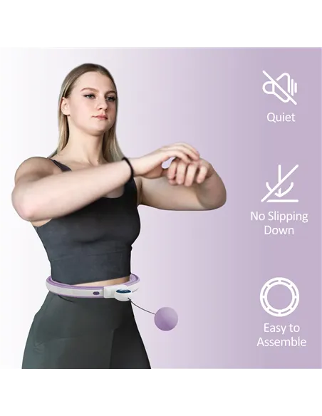 SPORTNOW Smart Weighted Hula Hoop, Massage Hula Ring w/ 16 Detachable Knots, 360° Auto-Rotating Ball, Digital Counter, Purple