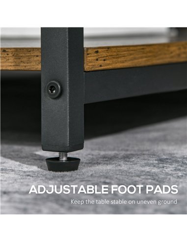 HOMCOM Coffee Table, Living Room Table with 3-Tier Storage Shelves, Square Tea Table for Home Office, Rustic Brown