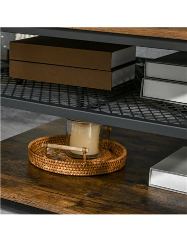 HOMCOM Coffee Table, Living Room Table with 3-Tier Storage Shelves, Square Tea Table for Home Office, Rustic Brown