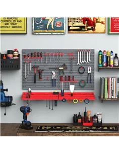DURHAND 54 Pcs On-Wall Tool Equipment Holding Pegboard Home DIY Garage Organiser DIY w/ 50 Pegs 2 Shelves 2