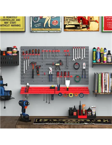 DURHAND 54 Pcs On-Wall Tool Equipment Holding Pegboard Home DIY Garage Organiser DIY w/ 50 Pegs 2 Shelves