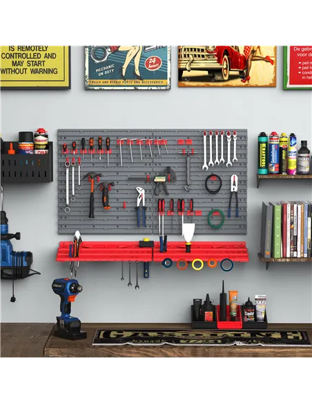 DURHAND 54 Pcs On-Wall Tool Equipment Holding Pegboard Home DIY Garage Organiser DIY w/ 50 Pegs 2 Shelves