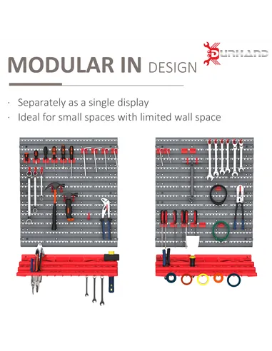 DURHAND 54 Pcs On-Wall Tool Equipment Holding Pegboard Home DIY Garage Organiser DIY w/ 50 Pegs 2 Shelves