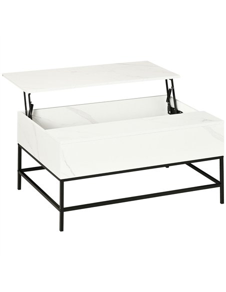 HOMCOM Modern Lifting Coffee Table with Hidden Compartment, Storage Coffee Table for Living Room, Faux Marble White