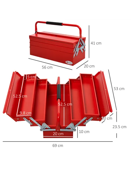 DURHAND Metal Tool Box 3 Tier 5 Tray Professional Portable Storage Cabinet Workshop Cantilever Toolbox with Carry Handle, 56cmx2