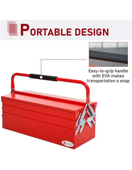 DURHAND Metal Tool Box 3 Tier 5 Tray Professional Portable Storage Cabinet Workshop Cantilever Toolbox with Carry Handle, 56cmx2