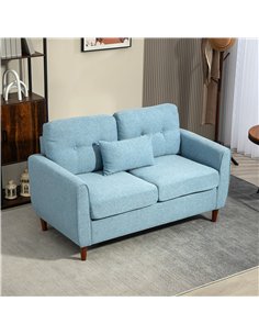 HOMCOM 2 Seater Sofa with Spring Cushion, Fabric Sofa with Wooden Legs, Modern Love Seat for Living Room, 140cm Width Tufted Cou 2