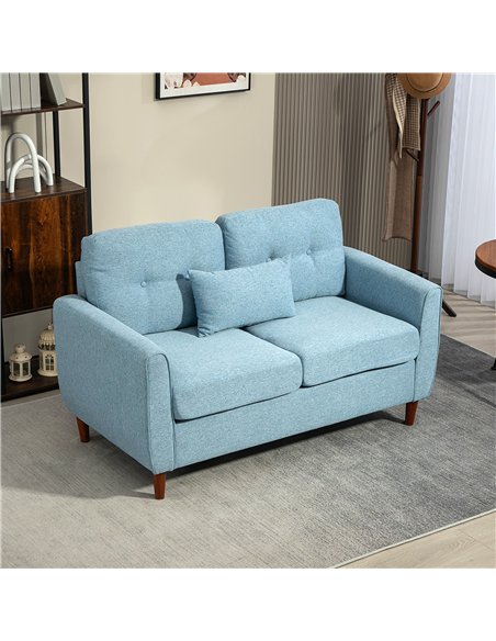 HOMCOM 2 Seater Sofa with Spring Cushion, Fabric Sofa with Wooden Legs, Modern Love Seat for Living Room, 140cm Width Tufted Cou
