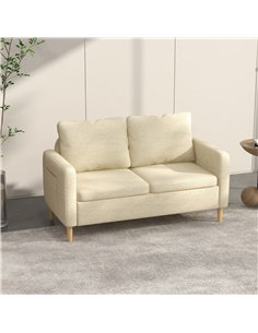 HOMCOM Two Seater Sofa for Living Room, Modern Fabric Couch with Wood Legs and 2 Pockets for Bedroom and Home Office, Beige 2