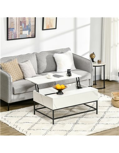 HOMCOM Modern Lifting Coffee Table with Hidden Compartment, Storage Coffee Table for Living Room, Faux Marble White