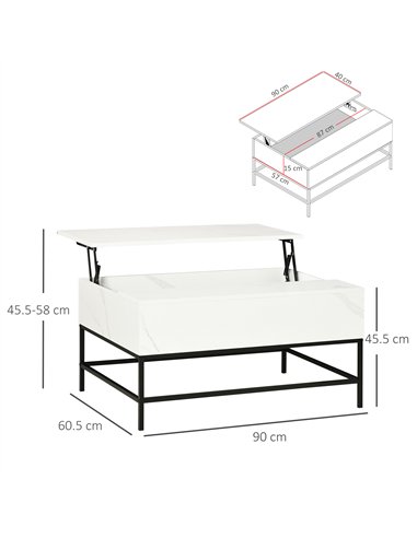 HOMCOM Modern Lifting Coffee Table with Hidden Compartment, Storage Coffee Table for Living Room, Faux Marble White