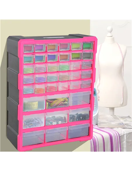 DURHAND 39 Drawers Parts Organiser Wall Mount Tools Storage Cabinet Small Nuts Bolts Garage Clear