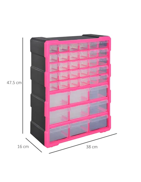DURHAND 39 Drawers Parts Organiser Wall Mount Tools Storage Cabinet Small Nuts Bolts Garage Clear