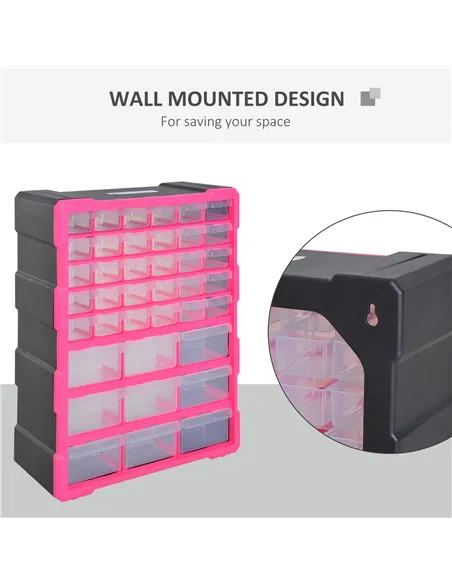 DURHAND 39 Drawers Parts Organiser Wall Mount Tools Storage Cabinet Small Nuts Bolts Garage Clear
