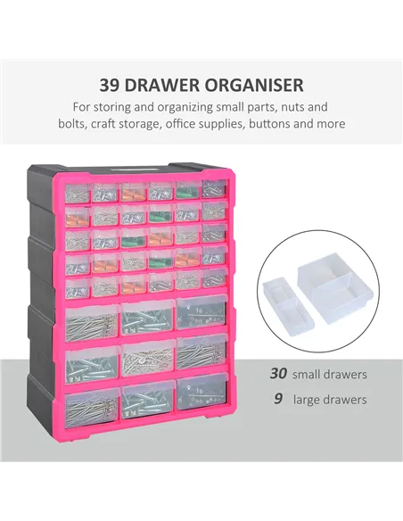 DURHAND 39 Drawers Parts Organiser Wall Mount Tools Storage Cabinet Small Nuts Bolts Garage Clear