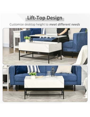 HOMCOM Modern Lifting Coffee Table with Hidden Compartment, Storage Coffee Table for Living Room, Faux Marble White