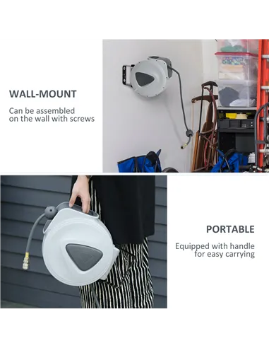 DURHAND Retractable Air Hose Reel 10m+ 90cm Hose Diameter 3/ 8" 9.5mm, Hose Connector 1/ 4" BSP, Wall Mount Auto Rewind Hose- Re