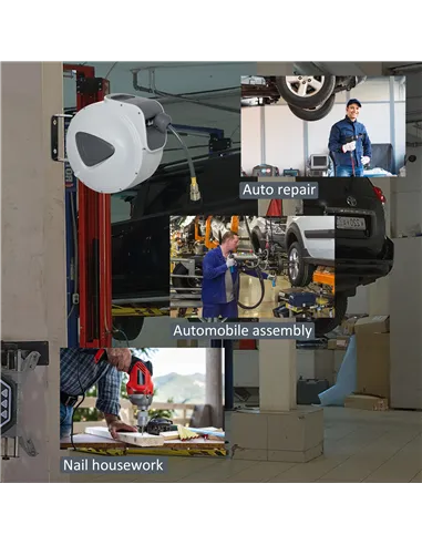 DURHAND Retractable Air Hose Reel 10m+ 90cm Hose Diameter 3/ 8" 9.5mm, Hose Connector 1/ 4" BSP, Wall Mount Auto Rewind Hose- Re