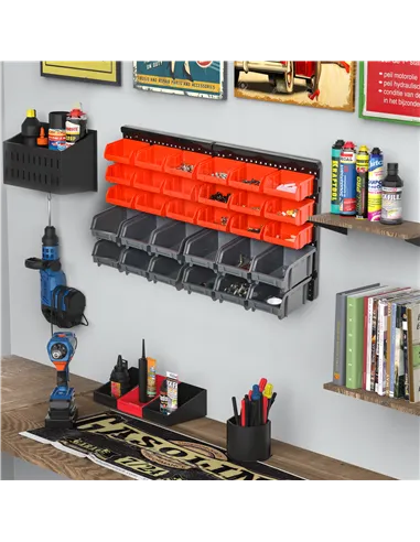 DURHAND 30 Cubbie On-Wall Storage Board Tool Screw Organiser Garage Workshop DIY Container w/ Screw Kit Tool Equipment Tidy