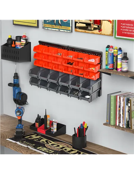 DURHAND 30 Cubbie On-Wall Storage Board Tool Screw Organiser Garage Workshop DIY Container w/ Screw Kit Tool Equipment Tidy