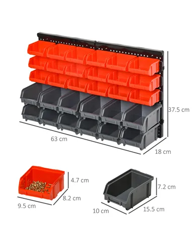 DURHAND 30 Cubbie On-Wall Storage Board Tool Screw Organiser Garage Workshop DIY Container w/ Screw Kit Tool Equipment Tidy