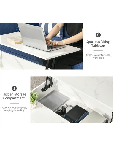 HOMCOM Modern Lifting Coffee Table with Hidden Compartment, Storage Coffee Table for Living Room, Faux Marble White