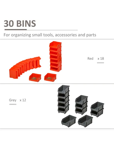 DURHAND 30 Cubbie On-Wall Storage Board Tool Screw Organiser Garage Workshop DIY Container w/ Screw Kit Tool Equipment Tidy