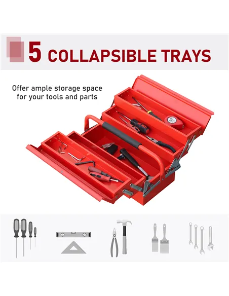 DURHAND Metal Tool Box 3 Tier 5 Tray Professional Portable Storage Cabinet Workshop Cantilever Toolbox with Carry Handle, 45cmx2