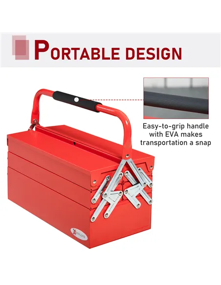 DURHAND Metal Tool Box 3 Tier 5 Tray Professional Portable Storage Cabinet Workshop Cantilever Toolbox with Carry Handle, 45cmx2